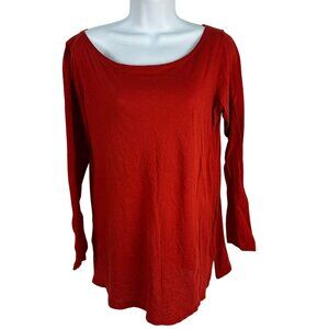 Eileen Fisher Womens Red Long Sleeve Cotton Tunic Top Size S Casual Relaxed Fit